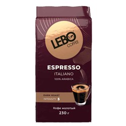 Кофе                                        Lebo                                        Espresso ITALIANO 230 гр. молотый брикет (6) ЖЦ Январь