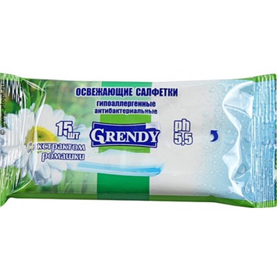 Влажные салфетки Grendy (Гренди) Ромашка, 15 шт