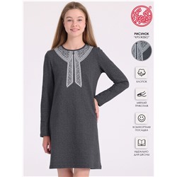 платье 1ДПД4382258н; гусиная лапка мелкая серый / Воротник с галстуком на темном