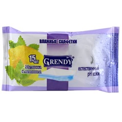 Влажные салфетки Grendy (Гренди) Мелисса с лимоном, 15 шт