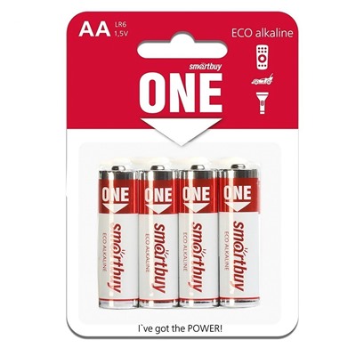 Батарейка AA Smart Buy LR6 ONE (4-BL) (48/480)