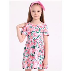 платье 1ДПК3998001н; цветы маслом на розовом