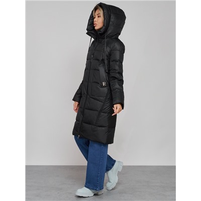 Пальто утепленное молодежное зимнее женское черного цвета 589098Ch