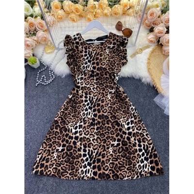 Платье Size Plus леопардовый принт с завязками на спине каппучино M29 03.24