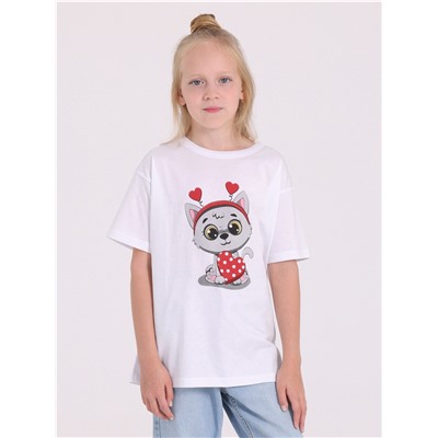 футболка 1ДДФК4328001; белый / Серый кот с сердцем