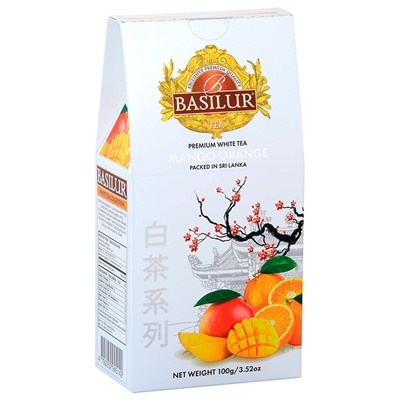 Чай                                        Basilur                                        Белый чай "со вкусом манго и апельсина" 100 гр., картон (12) (72186) NEW