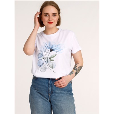 футболка 1ЖДФК3956001; белый / Цветок с листьями
