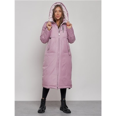 Пальто утепленное молодежное зимнее женское фиолетового цвета 59120F