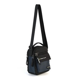 Мужская текстильная сумка через плечо с двумя отделениями на молниях 4118 Блек/Блу