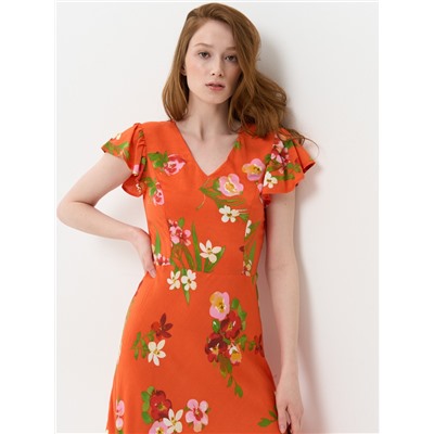 Платье женское 7221-30041; Ш75 ярко-оранжевый цветы