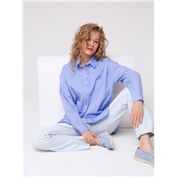 302BLU Рубашка женская удлиненная Голубой/полоса
