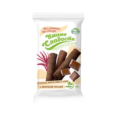 Батончики «Умные сладости» амарантовые с какао и шоколадной начинкой 90г  (20шт/кор)