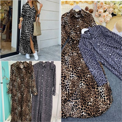 Платье рубашечного типа серый леопард EX761