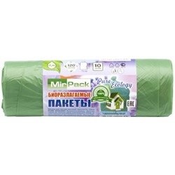 Мешки для мусора биоразлагаемые ПНД MirPack (МирПак), зеленые, 120 л, 12 мкм, 10 шт