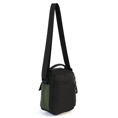 Мужская текстильная сумка через плечо с двумя отделениями на молниях 4118 Блек/Грин