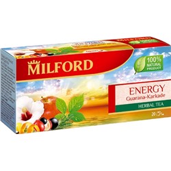 Чай                                        Milford                                        Напиток чайный Энрджи(гуарана,масло мандарина,лист ежевики,яблоко,цедра апельс.) 20 пак. х 2 гр.(12)