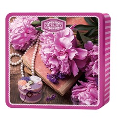 Чай                                        Get&joy                                        Шкатулка квадрат "Пионы" розовая 100 гр., ОРА, ж/б (30) (6905) NEW