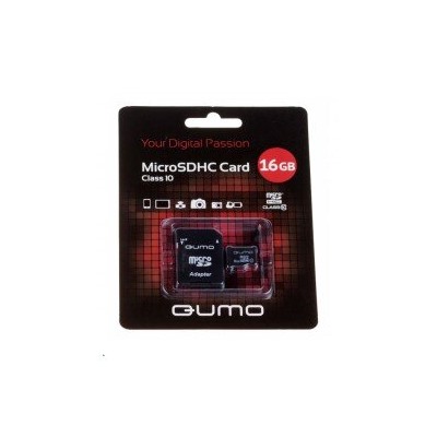 *Пам.MicroSDHC,16Gb QUMO (Class 10) + переходник SD, чёрно-красн картон упаковка
