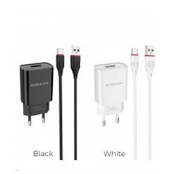 *Блок пит USB сетевой  BOROFONE BA20A + кабель TypeC Чёрн (1USB, 5B,2100mA)