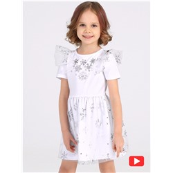 платье 1ДПК3976804с; белый+снежинки серебряная фольга на белом / Снежинки
