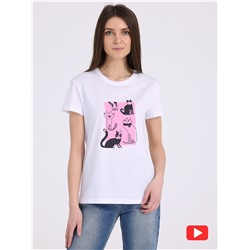 футболка 1ЖДФК4253001; белый / Коты на розовом неон