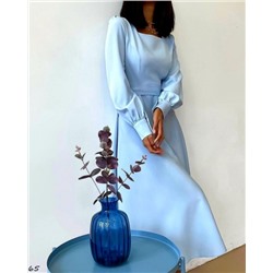 Платье миди с поясом голубое O114 G250
