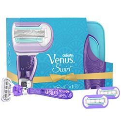 Подарочный набор для женщин Gillette Venus Swirl бритва с 1 сменной кассетой + 2 сменные кассеты + косметичка