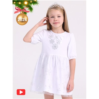 платье 1ДПК4455804с; белый+снежинки серебряная фольга на белом / Снежинки