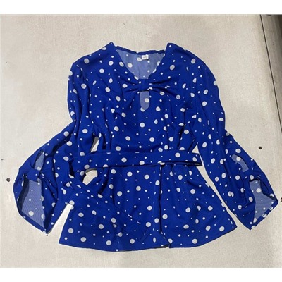 Блузка Size Plus в горошек синяя UM29 01.24
