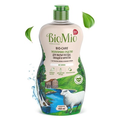 BioMio. BIO-CARE Экологичное ср-во д/мытья посуды БиоМио. Концентрат. БЕЗ ЗАПАХА 450 мл