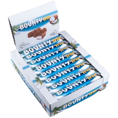Кондитерские изделия                                        Bounty                                        Шоколад Баунти Трио 82,5 гр. (24 шт) 6 бл. в кор./54