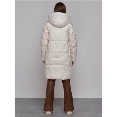 Пальто утепленное молодежное зимнее женское бежевого цвета 586826B