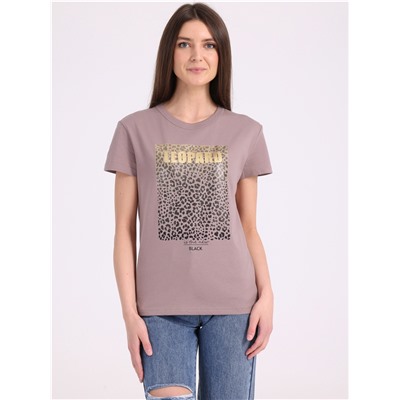 футболка 1ЖДФК4253001; светло-коричневый61 / Леопард и стразы