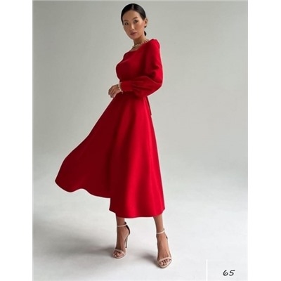 Платье миди с поясом красное O114 G250