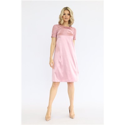 Платье из атласа с кружевными рукавами Розовый