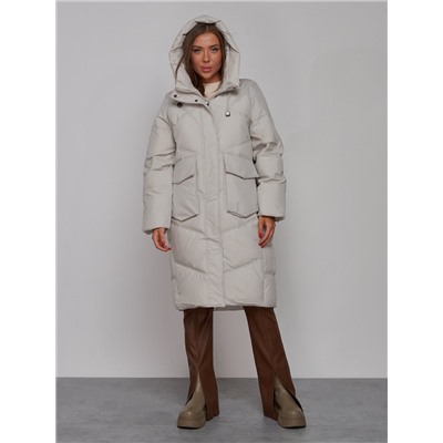 Пальто утепленное молодежное зимнее женское светло-серого цвета 52330SS