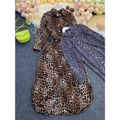Платье рубашечного типа серый леопард EX761