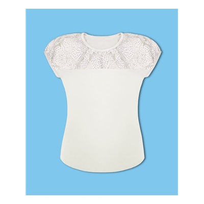 Молочная школьная футболка (блузка) для девочки 76584-ДНШ22
