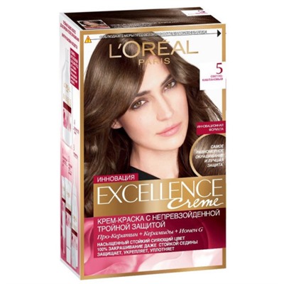 Краска для волос L'Oreal (Лореаль) Excellence Creme, тон 5 - Светло-каштановый