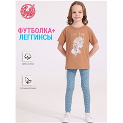 футболка+леггинсы 2ДДР5705001н; ярко-бежевый251+белые пятнышки на бирюзе / Девочка и бабочки