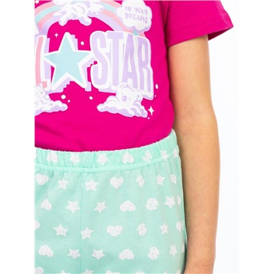 Комплект детский (футболка/брюки) Аквамариновый/красно-фиолетовый