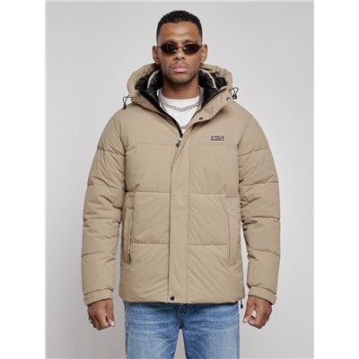 Куртка молодежная мужская зимняя с капюшоном бежевого цвета 8356B