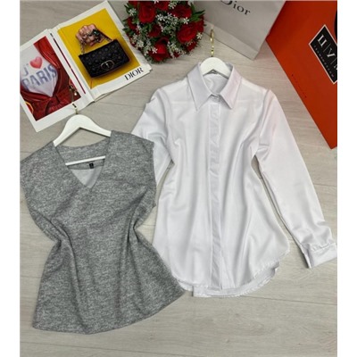 Комплект двойка рубашка белая и серый жилет BEK