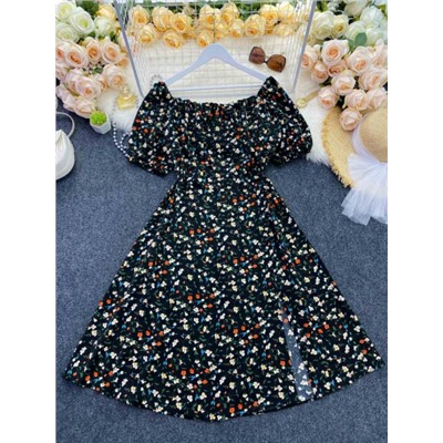 Платье Size Plus декольте c завязочками и размером цветочный принт черное 03.24 M29