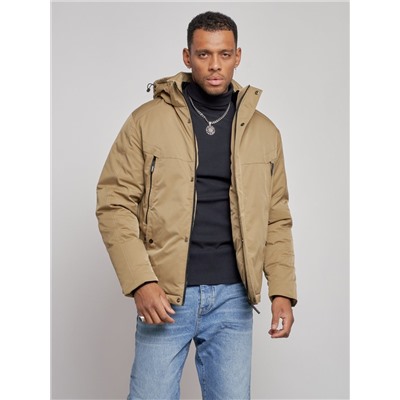 Куртка мужская зимняя с капюшоном спортивная великан горчичного цвета 8332G