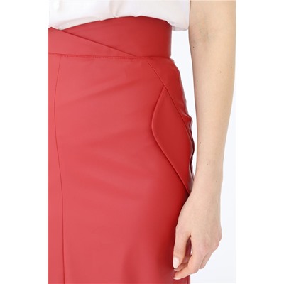 Кожаная юбка с фигурным поясом Красный