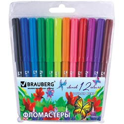 Фломастеры BRAUBERG Wonderful butterfly, вентилируемый колпачок, 12 цветов