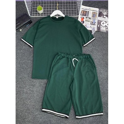 Мужской костюм футболка и шорты с полосками зеленый M29 03.24