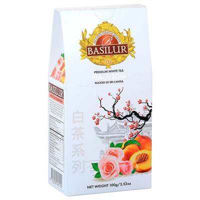 Чай                                        Basilur                                        Белый чай "со вкусом персика и розы" 100 гр., картон (12) (72187) NEW
