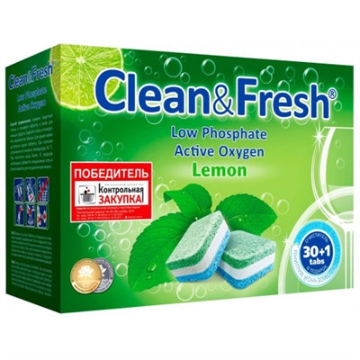 Таблетки для посудомоечных машин Clean&Fresh All in 1, 30 шт